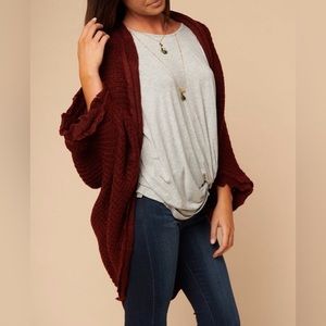 Maroon Waffle Knit Cocoon Cardigan Large
